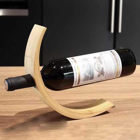 Bamboo Wine Rack, Single Wine Bottle Holder for Countertop, Unique Self Balancing Wine Holder for Wine Bottle Display Storage, Wine Organizer Shel...