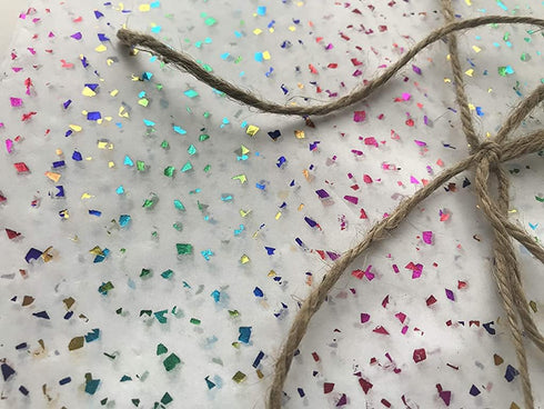InsideMyNest Rainbow Metallic Foil Specks Glitter On White Tissue Paper Sheets 30x20 inches (20)...