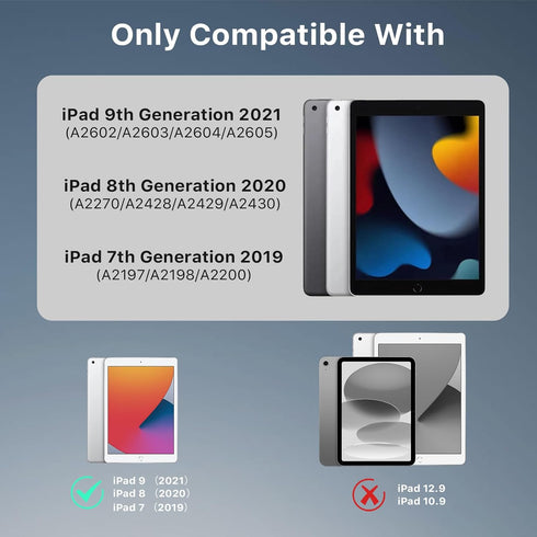 Case for iPad 9th/8th/7th Generation 2021/2020/2019 with Pencil Holder, Slim Heavy Duty Shockproof Rugged High Impact Protective Case for iPad 10....