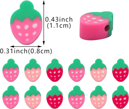 3 Pack Polymer Clay Beads 150 PCS Strawberry Slice Shaped Fruit Bead Small Hole DIY Craft Decoration Connecting with Jewelry Making Accessories fo...