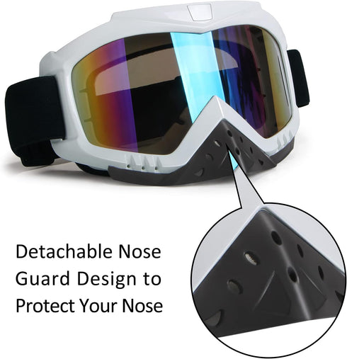 Motocross Goggles - Anti UV, Windproof, Dustproof, Anti Fog, Anti-Scratch Glasses for ATV, Off Road, MX, Ski - White Frame + Color Lens...