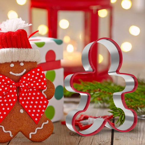 3pcs Gingerbread Man Cookie Cutters Set Gingerbread Boy Shape Mould with Red Environmental PVC...