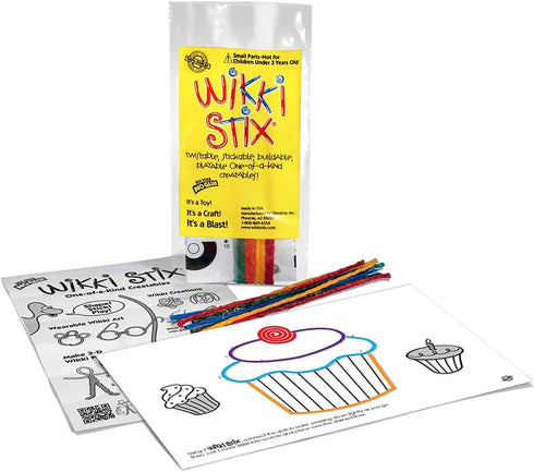 WIKKI STIX Birthday Fun Favors, pack of 20 individual fun favors, each with 12 and a birthday themed play sheet, Made in the USA...
