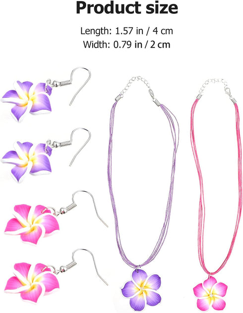 PRETYZOOM Hawaiian Leis 2 Sets Hawaii Theme Jewelry Set Simulation Clay Plumeria Flower Pendant Necklace Earrings Set Summer Beach Party Costume A...