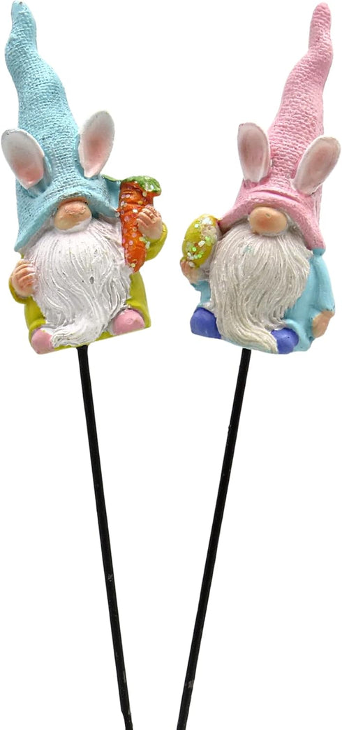 Needzo Miniature Spring Garden Gnome Statue Lawn Picks, Pastel Gnomes with Bunny Ears, Outdoor Home Easter Decorations, Gifts for Gardeners and Ou...