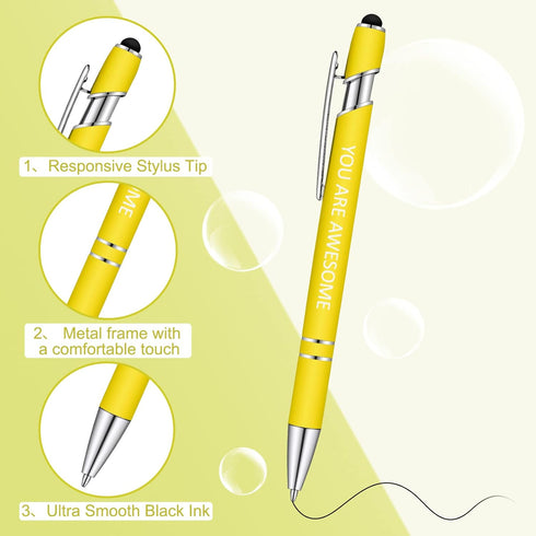 Office Pens Funny Pens Inspirational Quotes Ballpoint Pen Metal Motivational Macaron Touch Stylus Pens for Office gifts, Black Ink (10 Pieces)......