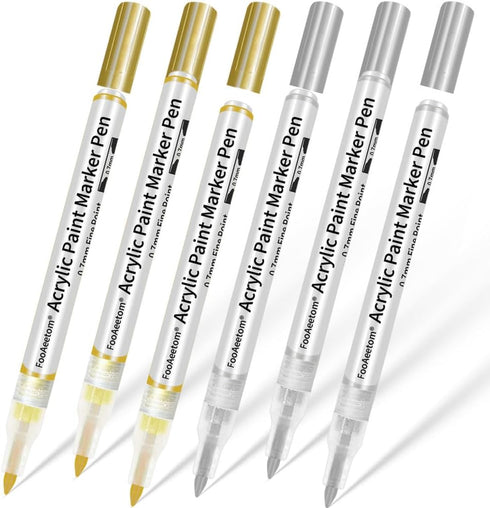 Paint Markers, 6 Pack Fine Point Paint Pens, Acrylic Paint Pens Marker Set for Rocks Painting, Wood, Plastic, Fabric, Canvas, Ceramic, Glass, Card...