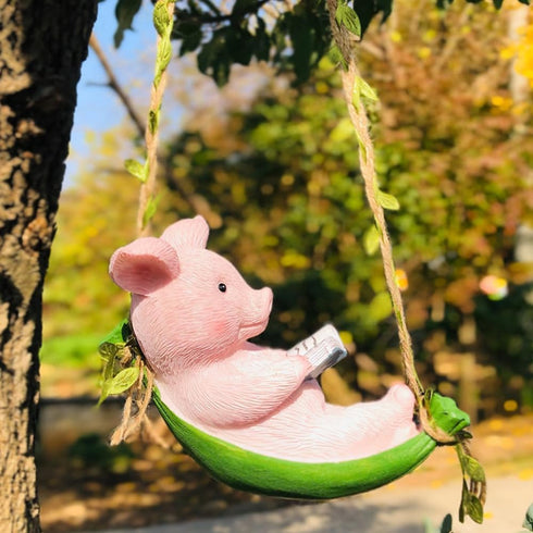 Pig Statue Garden Outdoor,Swing Garden Hanging Pig Resin Home Decor,Charmingly Naive Pig Decoration Garden Decor for Patio Yard Lawn Fence Pathway...