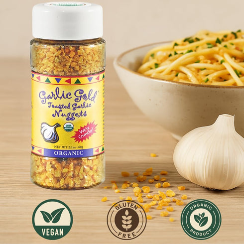 Garlic Gold Toasted Nuggets, Crunchy Roasted Garlic Seasoning, USDA Certified Organic Salad Topper, Keto Paleo Friendly (2.1 Ounces, 1 Pack)...