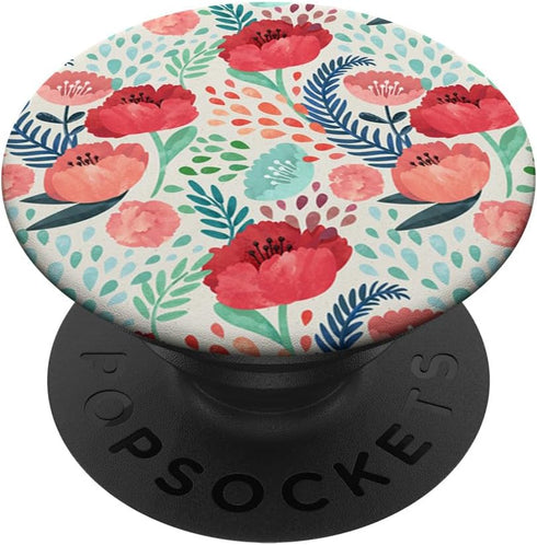 Red Poppy Watercolor Fine Art Floral Pattern Pink Mint Green PopSockets PopGrip: Swappable Grip for Phones & Tablets PopSockets Adhesive PopGrip...