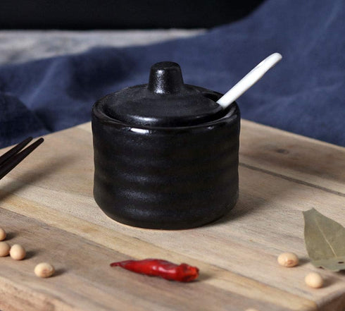 Ceramic Mini Sugar Bowl Seasoning Pot Salt Pepper Storage Jar with Lid Spoon,70ml...