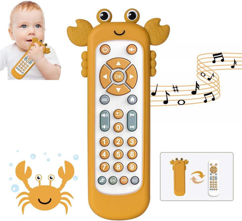 Baby TV Remote Control Toy with Soft Silicone Cute Carb Cover, Musical Realistic Play Remote Toy with Light and Sound, 3 Language Educational Lear...
