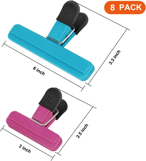 TACGEA Chip Clips, 8 Pack Food Clips, Upgrade Wide Open Bag Clips for Food Storage with Air Tight Seal Grip (4 x L, 4 x S)...