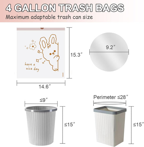 small trash bags 4 gallon- Unscented? Small Garbage Bags for Bathroom Office Bedroom,Mini printed small trash bag,cute small trash bag.60 Count...