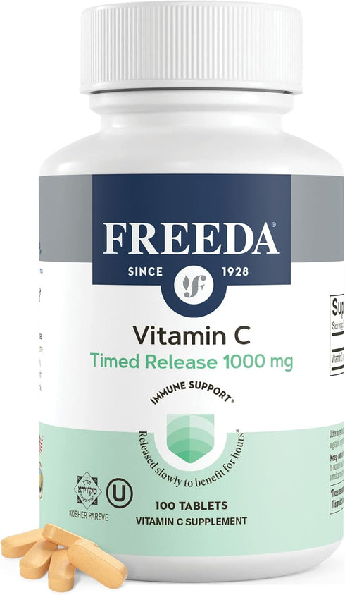 FREEDA Vitamin C - Timed Release Vitamin C 1000mg - Kosher Vegan - Powerful Antioxidant Immune Support - Time Release Vitamin C 1000mg Tablets - R...