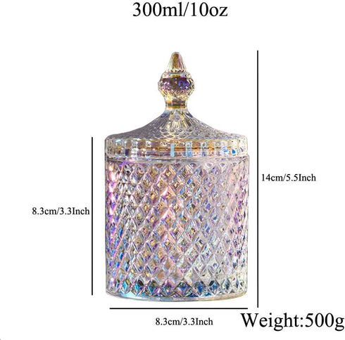 1PCS 300ml/10oz Empty Cylindrical Diamond Crystal Glass Candy Dish Bowl Jars Pots Cans Sample Packing Dispenser Container Storage with Caps for Sn...