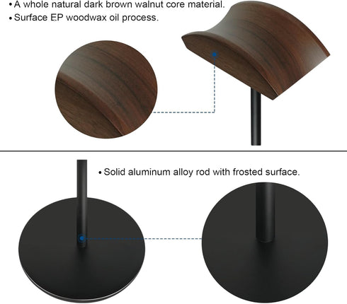Headphone Stand for Desk - Headset Holder with aluminum alloy support rod, gaming headset stand with wooden support plate...
