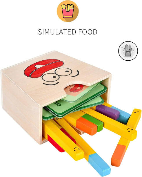 Wooden French Fries Sorting & Stacking Toys for Toddlers, Montessori Toys for 3 Year Old, Preschool Educational Toys to Develop Fine Motor Skills...