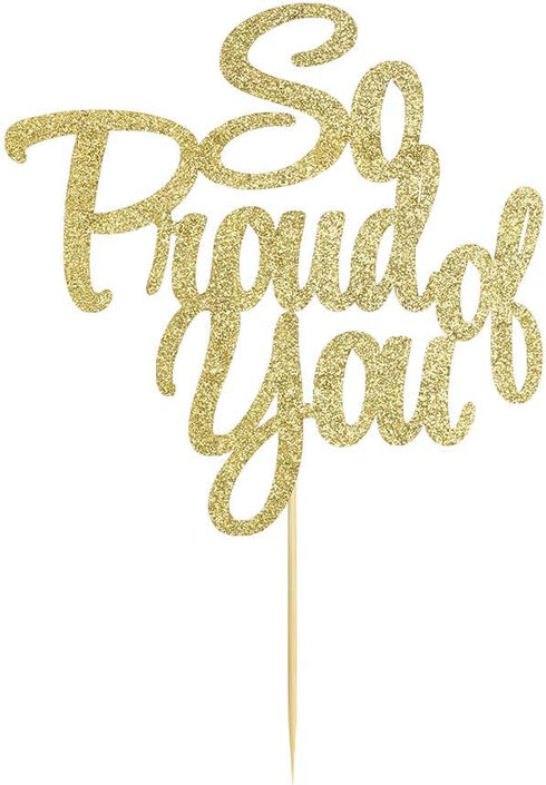 PALASASA So Proud of You Cake Topper - Congrats Grad, Done, Congratulations, Graduation Party Decorations (Golden)...