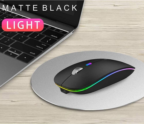 TENMOS Wireless Bluetooth Mouse, LED Slim (Bluetooth 5.1/5.0 + USB) 2.4GHz Rechargeable Silent Bluetooth Wireless Mouse with Type C Adapter for La...