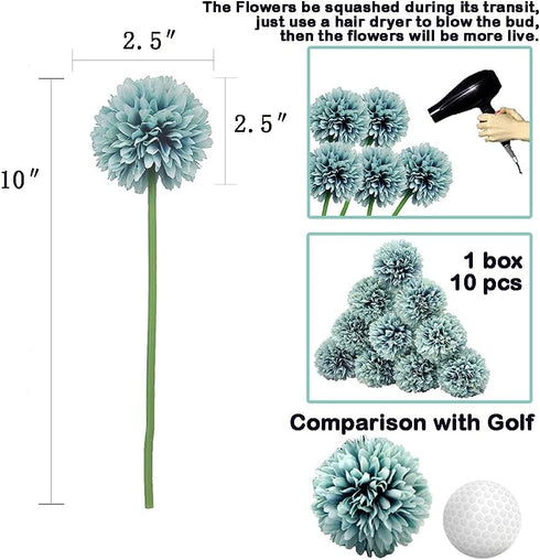 10Pcs Artificial Fake Flower Plants Silk Chrysanthemum Ball Hydrangea Arrangements Wedding Bouquets Decor Home Kitchen Garden Party Table Floral C...