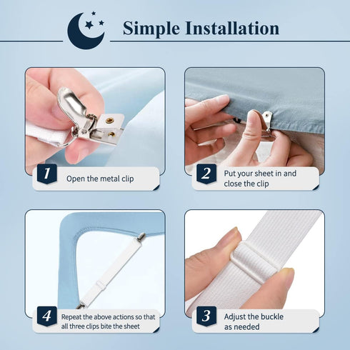 Bed Sheet Fasteners, Sopito 4pcs Adjustable Elastic Sheet Straps Heavy Duty Bed Sheet Grippers Suspenders for Mattresses Fitted Sheets Flat Sheets...