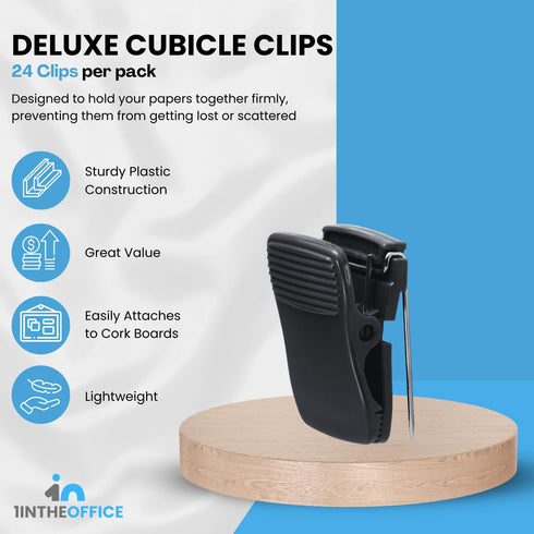 1InTheOffice Deluxe Recycled Cubicle Clips, 40 Sheet Capacity, Charcoal, 24/Pack...