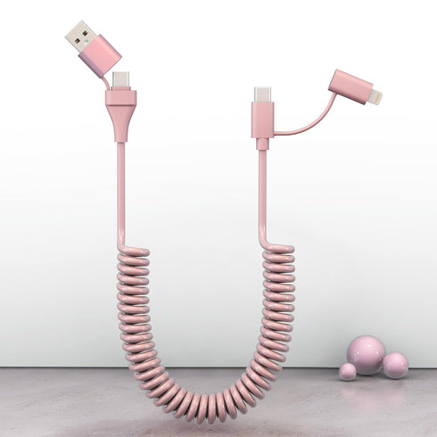 Coiled USB C to Lightning Cable 4 in 1, PD 60W Fast Charging & Data Sync,6FT Multi Charging Cable for Apple CarPlay & Android Auto,USB/USB C to US...