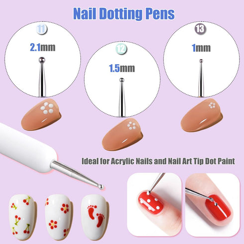 KINGMAS 10Pcs Nail Art Brushes, Nail Gel Polish Painting Brush Drawing Pen, Nail Liner Brush and Nail Dotting Pen for Gel Polish DIY Manicure Salo...