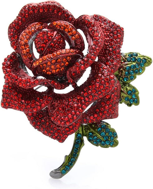 Rose Flower Brooch for Women Girls Red Rhinestone Crystal Rose Lapel Pin Elegant Dress Accessories Jewelry Wedding Birthday Valentine's Day Gift...