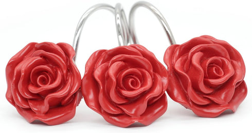 BEAVO Shower Curtain Hooks, Home Decorative Rustproof Shower Curtain Hooks Resin Rose Flower Shower Hooks Rings for Bathroom Shower Rods Curtains,...