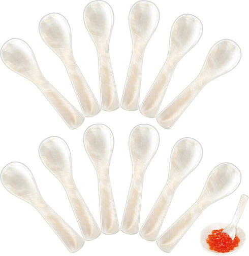Caviar Spoons Mother of Pearl MOP Caviar Spoons with Hand Craft W Round Handle for Caviar, Egg, Ice Cream, Salt, Coffee Serving, Restaurant Servin...