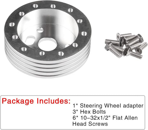 RULLINE 1" Steering Wheel Hub Adapter Conversion Spacer 6 Hole to 3 Hole Steering Wheel Adapter Grant Adapter Boss Kit Silver...