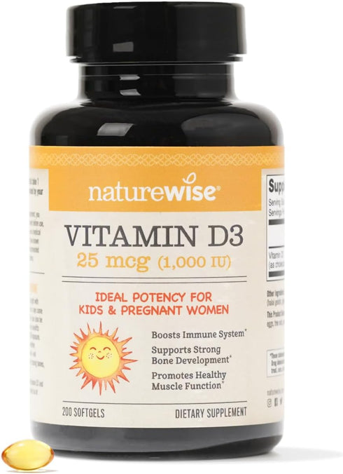 NatureWise Vitamin D3 1000iu (25 mcg) Healthy Muscle Function, and Immune Support, Non-GMO, Gluten Free in Cold-Pressed Olive Oil, Packaging Vary ...