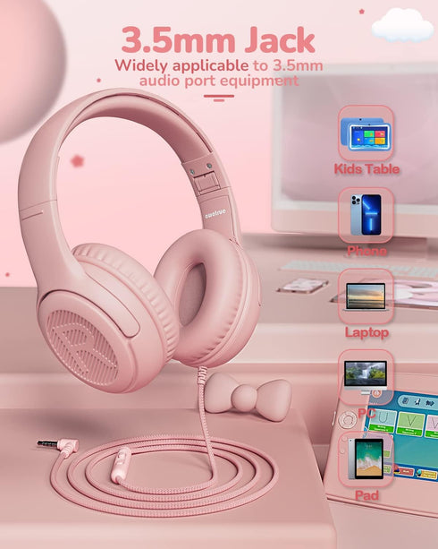 Kids Headphones with Microphone Foldable Stereo Tangle-Free 3.5mm Jack Wired Cord On-Ear Headset for Children/Teens/Boys/Girls/Smartphones/School/...