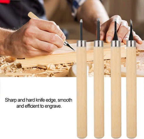 4pcs Wood Carving Knife Carving Chisels Manual Sharpener Carving Tools Set for Woodworking Wood Engraving Rubber Stamp Pattern Carving Craft Proje...