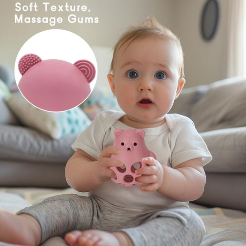 Socub Baby Teething Toy with A Toy Safety Strap, Baby Teether Toy for Babies 6-12, 18 Months Infants, Never Drop Hand Silicone Teethers Chew Toys ...