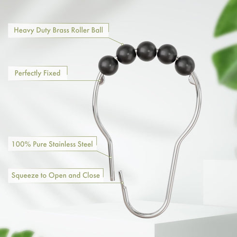 Amazer Black Shower Curtain Hooks, Decorative Rust Proof Acrylic Balls Shower Curtain Hooks, Stainless Steel Shower Hooks for Shower Curtain Bathr...