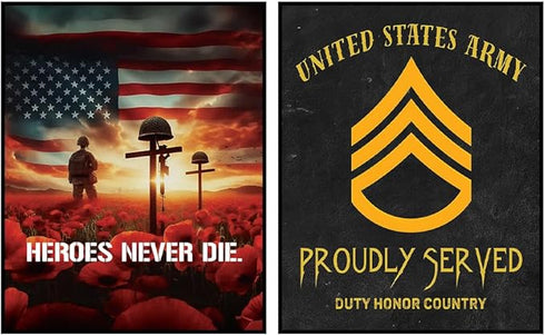 Posterizer 2 pcs-Patriotic Sayings for Soldiers and US Flag-Patriotic & Military Art-Quotes- Decor for Home & Office- unframed wall art...