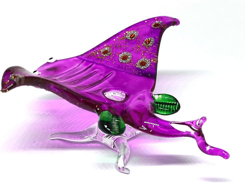 ZOOCRAFT Glass Stingray Figurine Purple Hand Blown Art Sealife Ornament Collectible Miniature Aquarium Coastal Decor...