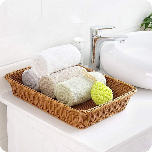 Yarlung 2 Pack Poly Wicker Woven Bread Basket, 15.7 Inch Rectangular Fruit Baskets Food Serving Holders for Vegetables, Home, Kitchen, Restaurant,...