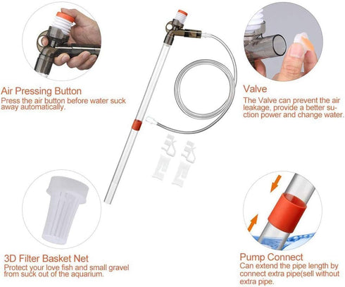 Aquarium Gravel Cleaner Fish Tank Kit Long Nozzle Water Changer for Water Changing and Filter Gravel Cleaning with Air-Pressing Button and Adjusta...