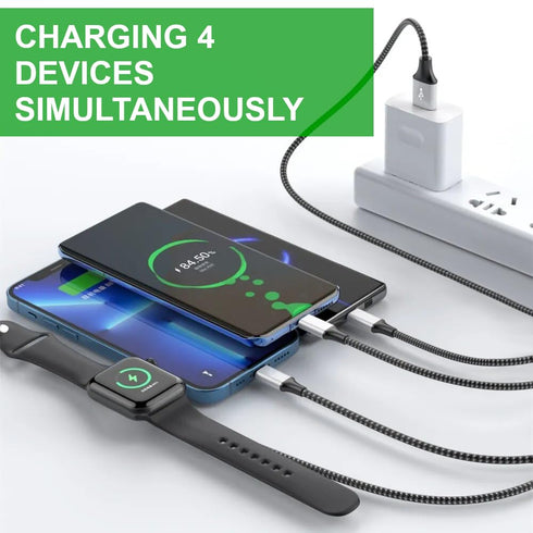 Multi Charging Cable for Apple Watch, Magnetic Wireless Charger, 4 in 1 Nylon Braided Cord for Multiple Devices, USB C/Micro Port/Compatible with ...