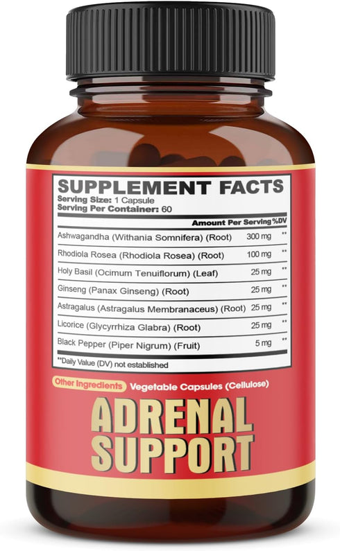 agobi 7in1 Adrenal Support Supplement - Concentrated Ashwagandha, Panax Ginseng, Rhodiola Rosea & More - 60 Capsules for 2 Month...
