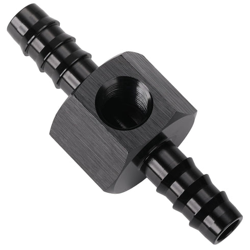5/16 Hose Barb Inline Fuel Pressure Gauge T Fitting Adapter Union with 1/8 NPT Sensor Gage Port Aluminum Black...
