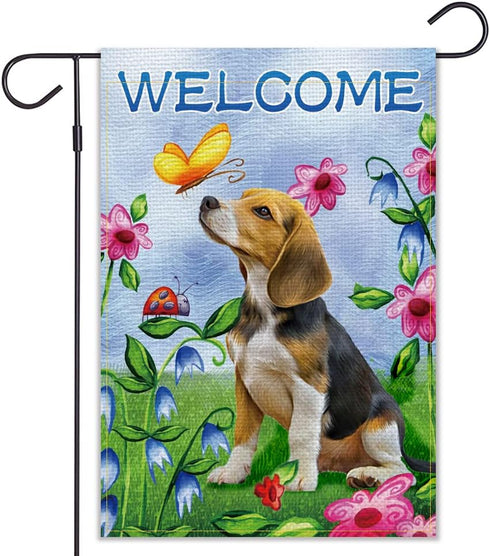 Welcome Dog Garden Flag Vertical Double Sided Burlap Flower Summer Yard Outdoor Decor Home Decor (12.5 x 18, Welcome Dog)...
