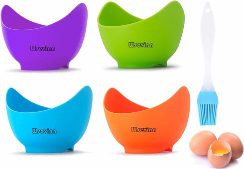 Poached Egg Cooker, Egg Poachers Silicone Egg Poacher Cups with Ring Standers, Non Stick Egg Poaching Cup for Microwave Stovetop Air Fryer Egg Coo...