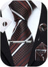 Brown Striped Ties For Men – Tie Set With Pocket Square Cufflinks Tie Clip Bar & Flower Brooch Pin For Mens (Pack of 5) (AXTS64)...
