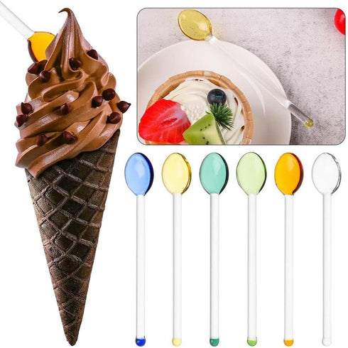 6PCS Tea Spoons, Colorful Coffeeware Long Handle Stirring Spoons, Home Kitchen Glass Spoon...