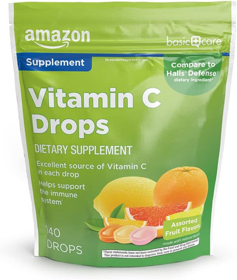 Amazon Basic Care Vitamin C Supplement Drops, Lemon, Orange & Grapefruit, 140 count (Previously SoundHealth)...